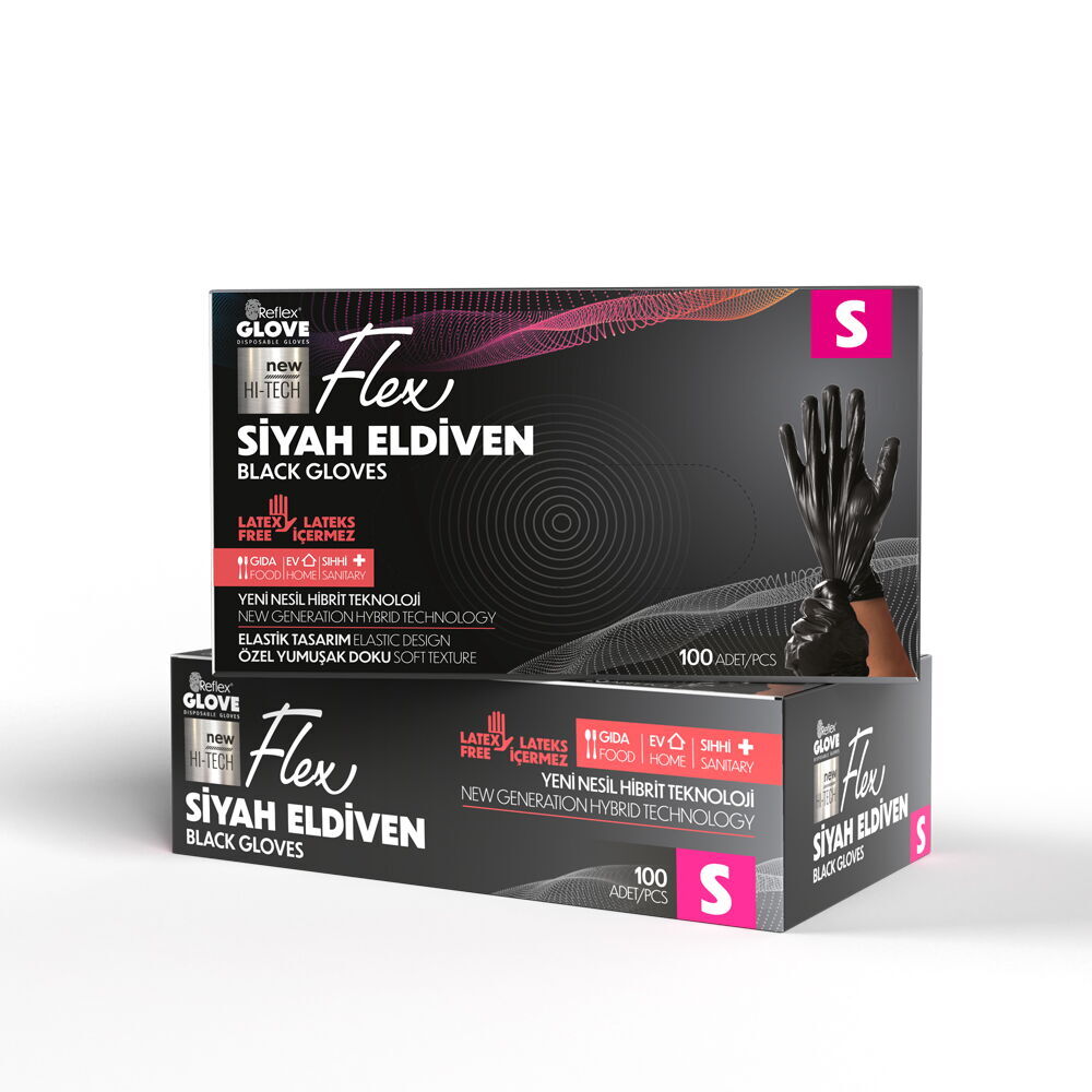 100 Adet Flex Tpe Siyah Eldiven - S Beden