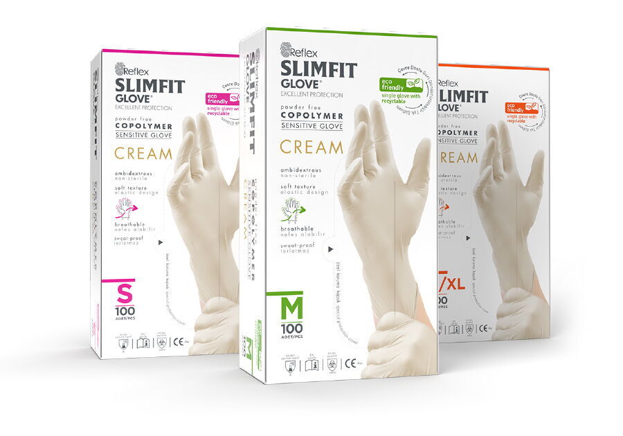 100 Adet Slimfit Elastik Tpe Krem Eldiven - M Beden