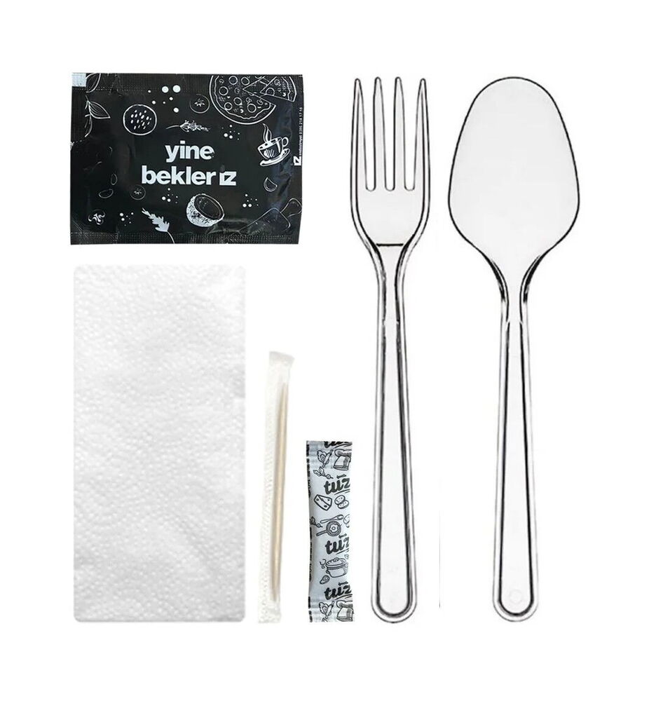 50'li Servis Set 180 mm ( İçeriği Çatal / Kaşık / Peçete / Tuz / Kürdan / Islak Mendil)