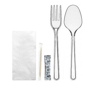 50'li Servis Set 180 mm ( İçeriği Çatal / Kaşık / Peçete / Tuz / Kürdan)