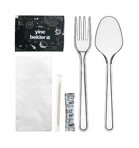 50'li Servis Set 180 mm ( İçeriği Çatal / Kaşık / Peçete / Tuz / Kürdan / Islak Mendil)